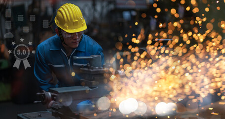 Technology 5.0 Industrial Safety Assurance.Professional female engineer worker skills quality,...