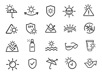 Sun Protection icon set. UV icons Vector illustration.  