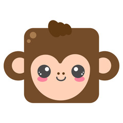 Cute square monkey face. Cartoon head of animal character. Minimal simple design. Vector illustration