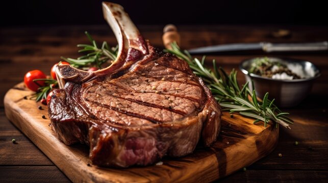 Freshly grilled tomahawk steak. Generative AI