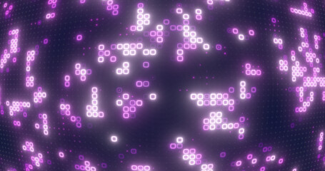 Abstract purple energy squares glowing digital particles futuristic hi-tech background