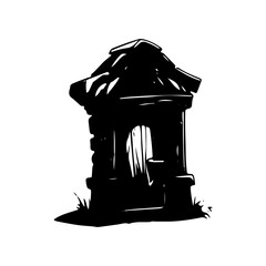 haunted tree house silhouette horror scary creepy hand drawn illustration line art

