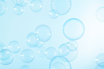 Beautiful Transparent A Blue Soap Bubbles. Abstract Background. Celebration Festive Backdrop. Freshness Soap Suds Bubbles Water	
