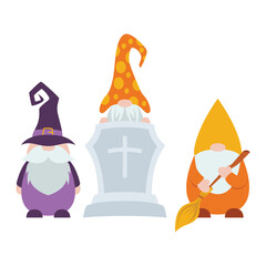 Naklejka premium Cute Halloween Gnomes Illustration Isolated On White Background. Cute Gnomes Halloween Character Illustration. Cute Gnomes Clip Art For Halloween Day.
