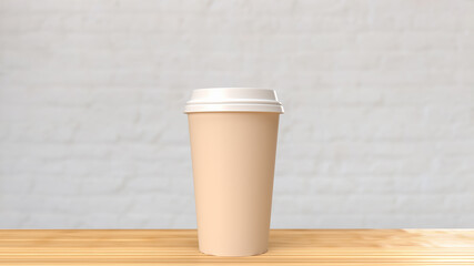 The coffee on wood table for Background concept 3d rendering