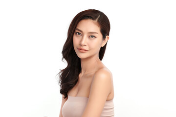 Beautiful young asian woman with clean fresh skin on white background, Face care, Facial treatment, Cosmetology, beauty and spa, Asian women portrait.