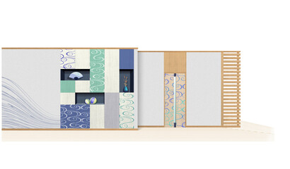 Wall design of Japanese traditional pattern "Ryusui" 