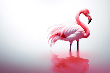 Beautiful bird flamingo with flaming colorful plumage. Symbol of purity, wisdom, enlightenment. Generative AI - obrazy, fototapety, plakaty