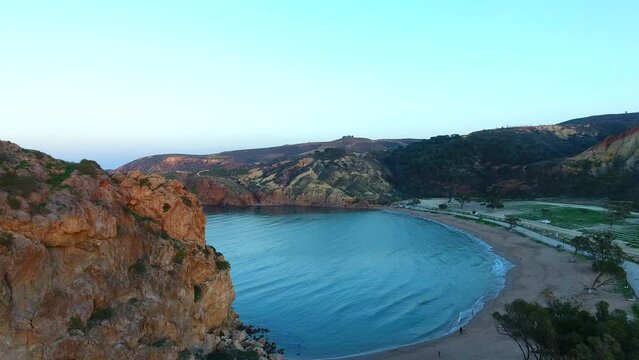 aerial shot of porsay tlemcen beach at sunset