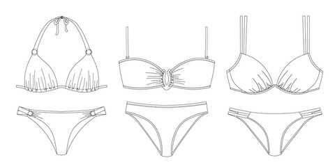 Woman sustainable swimwear, technical drawing, template, sketch, flat, mock up. Recycled PA,...