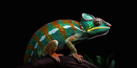 Obraz premium Chameleon on black background. Generative AI