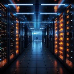 Blue dark server room