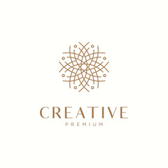 Golden emblem with flowers in circle shape. It can be used for the jewelry, beauty and fashion industries.