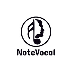 Vocal Karaoke / Recording with Music Notes Singing Woman and Men Face Silhouette logo design