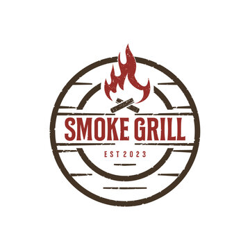 Vintage Retro Rustic BBQ Grill, Barbecue, Label Restaurant Stamp Logo design vector