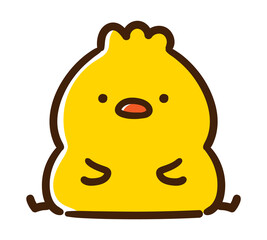 床に座るかわいいひよこのキャラクターのイラスト
