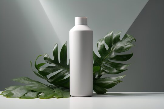 Water Bottle Tumbler Blank Mockup Display With Foliage Botanical Natural Background