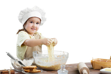 Happy loving child cooking are preparing bakery