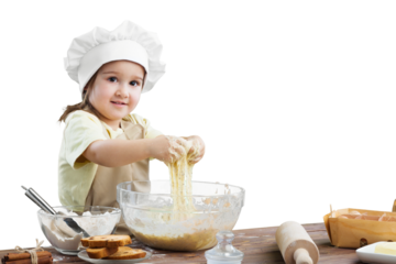 Happy loving child cooking are preparing bakery