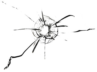 Cracks on the glass from gunshots. Broken window texture.