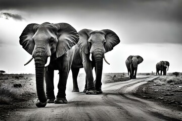 Fototapeta na wymiar elephants in the wild by AI generating