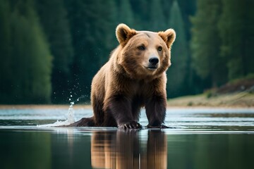 Obraz premium brown bear in water by AI generating