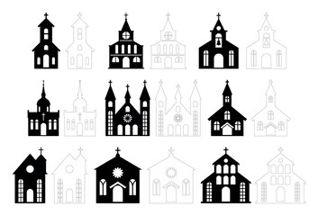 Church silhouette religion buildings stencil templates