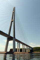 View of the Russian Bridge in Vladivostok across the Bosphorus Vostochny Strait