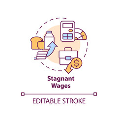 Stagnant wages concept icon. Income inequality. Rising prices. Low income. Cost of living. Economic crisis abstract idea thin line illustration. Isolated outline drawing. Editable stroke