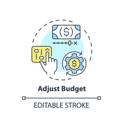 Adjust budget concept icon. Increase income. Financial goal. Reduce cost. Cutting expenses. Manage finance abstract idea thin line illustration. Isolated outline drawing. Editable stroke