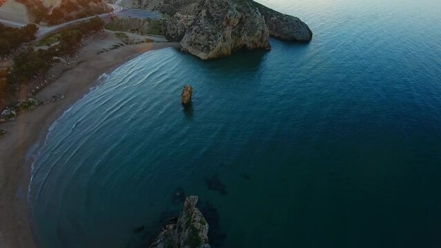 aerial shot of porsay tlemcen beach at sunset