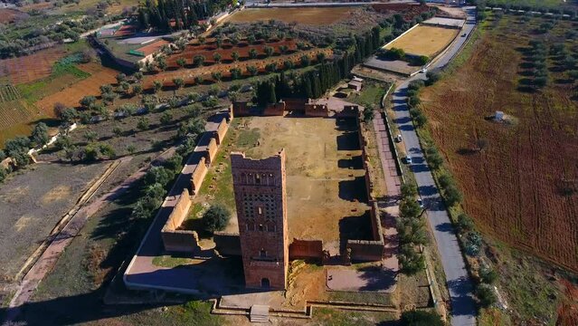 drone shot of the tower of the chateau el mansourah Tlemcen Algeria