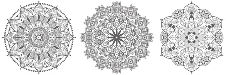 black and white mandala background design vector set