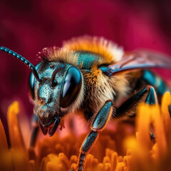 Bee on flower macro photography close up, Generative AI