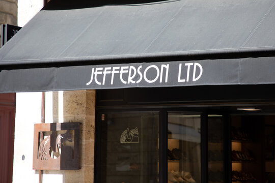jefferson ltd logo text and brand sign Luxury shoe store for men English and Italian shoes on entrance fashionable store facade in the city center street