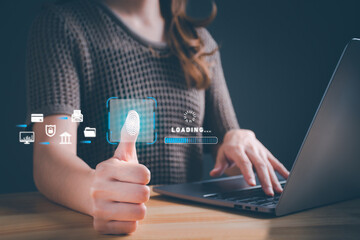 Concept of Technology fingerprint scan provides security, cybersecurity, information security, encryption, secure Internet access, security system, User authentication system, technology Biometrics.