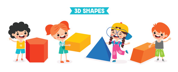 Kids Playing With 3d Geometric Shapes