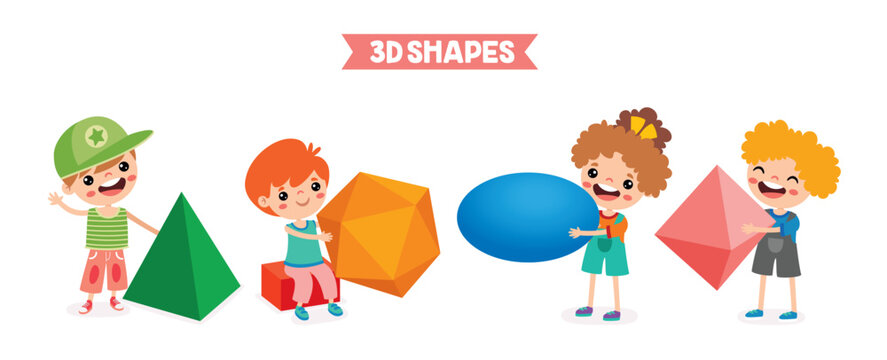 Kids Playing With 3d Geometric Shapes