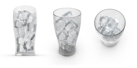 ice cubes on glass transparent background
