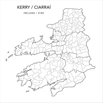 Vector Map of County Kerry (Countae Chiarraí) with the Administrative Borders of County, Districts, Local Electoral Areas and Electoral Divisions from 2018 to 2023 - Republic of Ireland