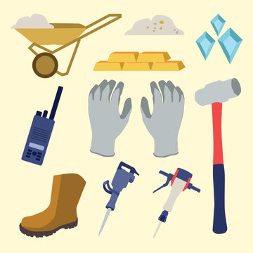 Set of Mining Items Cute Hand Drawn Illustration