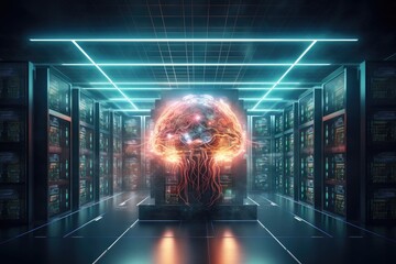 Artificial intelligence, Digital brain connected to data center. Generative AI