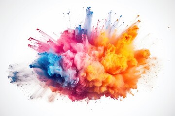 Fototapeta na wymiar Explosion of colored powder on white background. Colorful. Generative AI