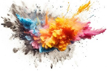 Explosion of Oil paint powder on white background. Colorful. Generative AI