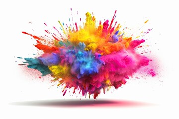 Explosion of rainbow powder on white background. Colorful. Generative AI