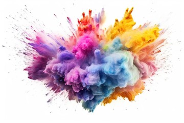 Fototapeta na wymiar Explosion of rainbow powder on white background. Colorful. Generative AI
