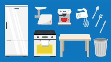 Kitchen utensils and appliances. Vector illustration in flat style