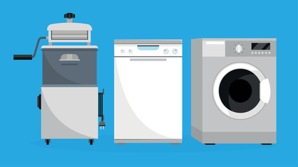 Washing machine and washer icon. Household appliance and housework theme. Colorful design. Vector illustration