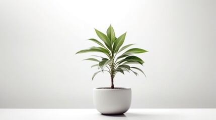 green potted plant on white background with copy space