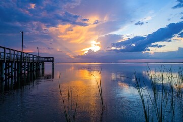 Fototapeta na wymiar Mobile Bay at sunset in Daphne, Alabama